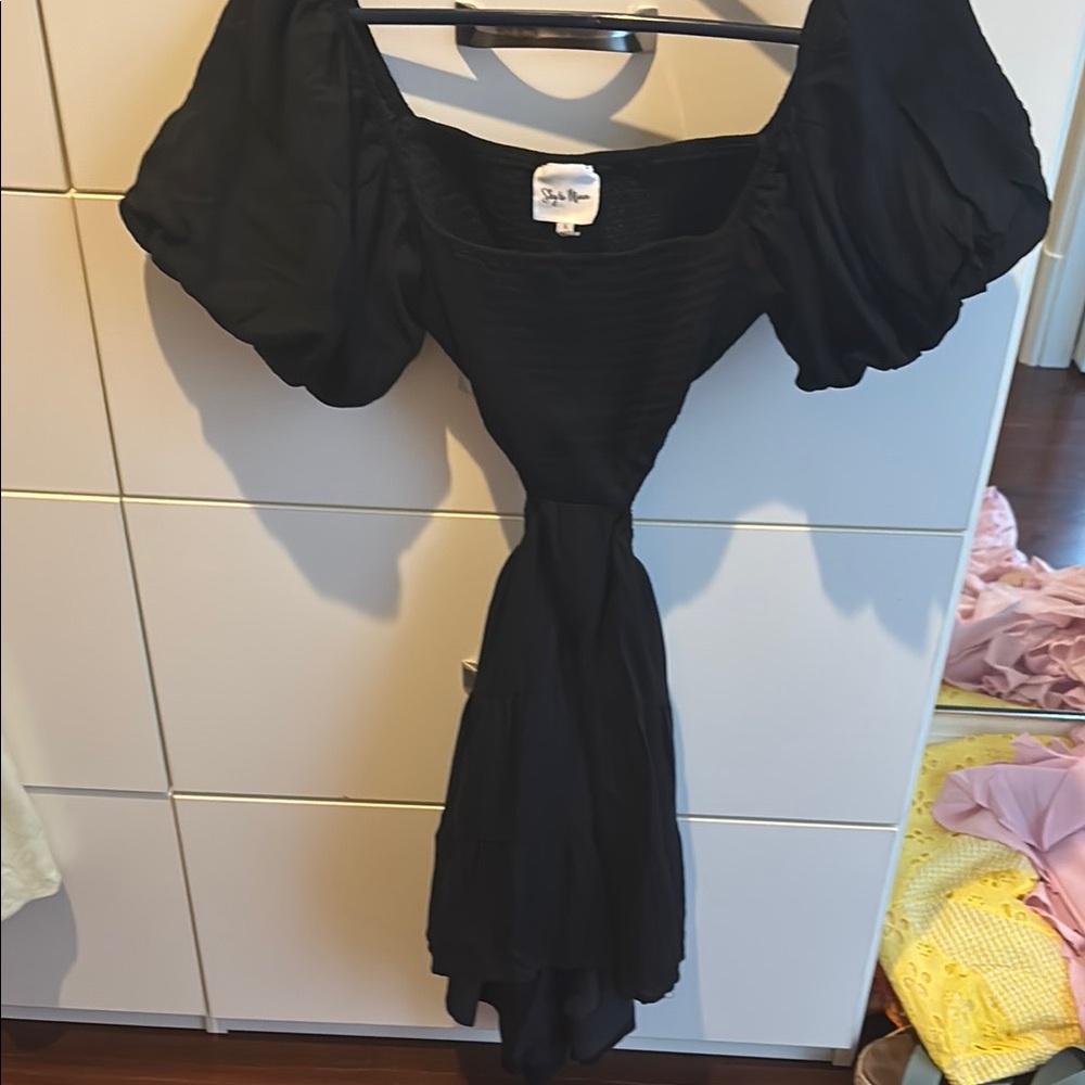 Black Ruched Tie Front Mini Dress